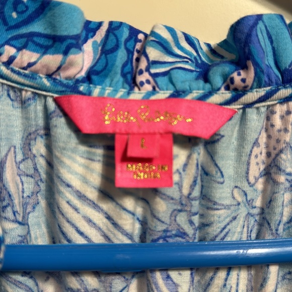 Size L Lilly Pulitzer Malone dress, Amalfi Blue Sound the Sirens print - Picture 5 of 8